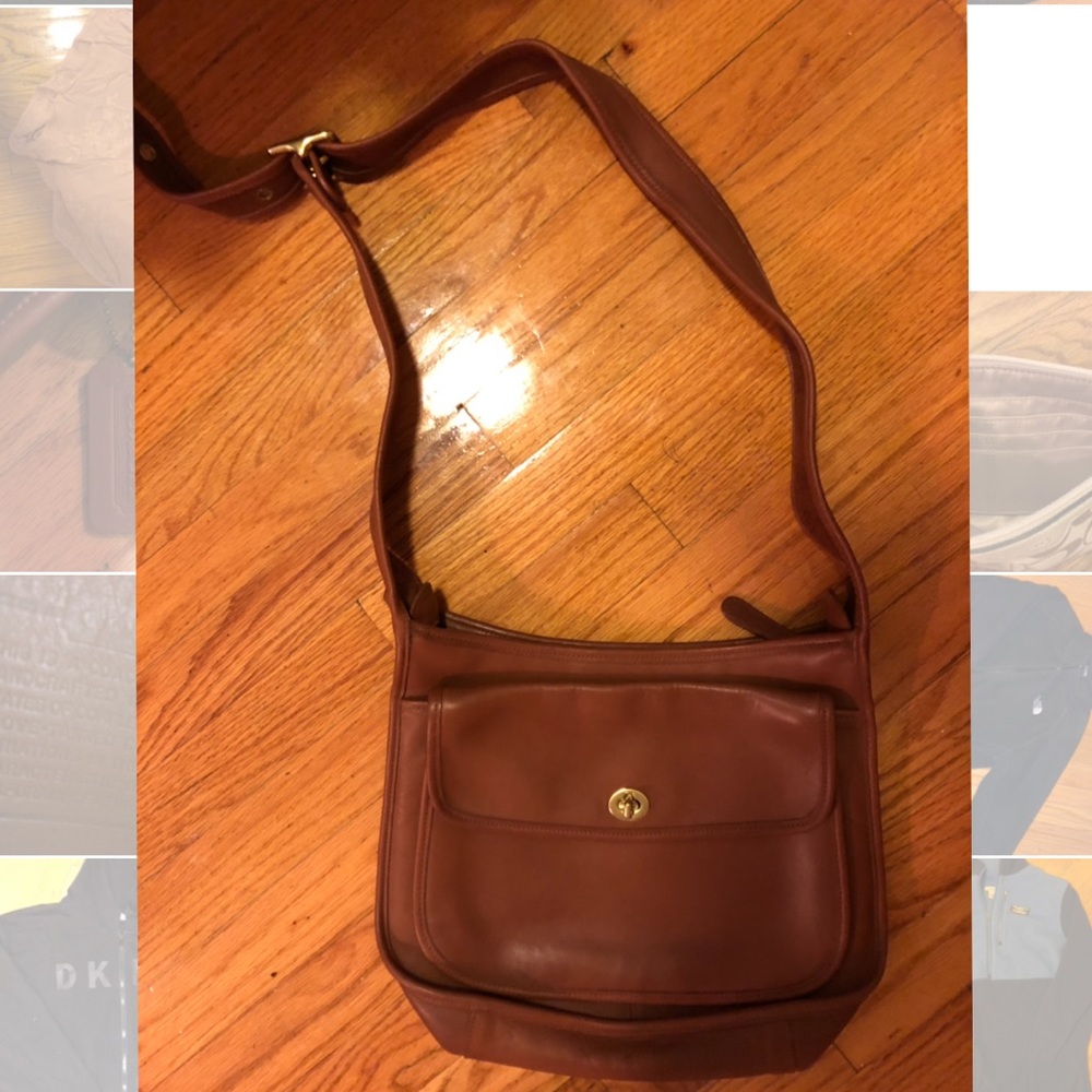 Tan leather Coach cross body bag